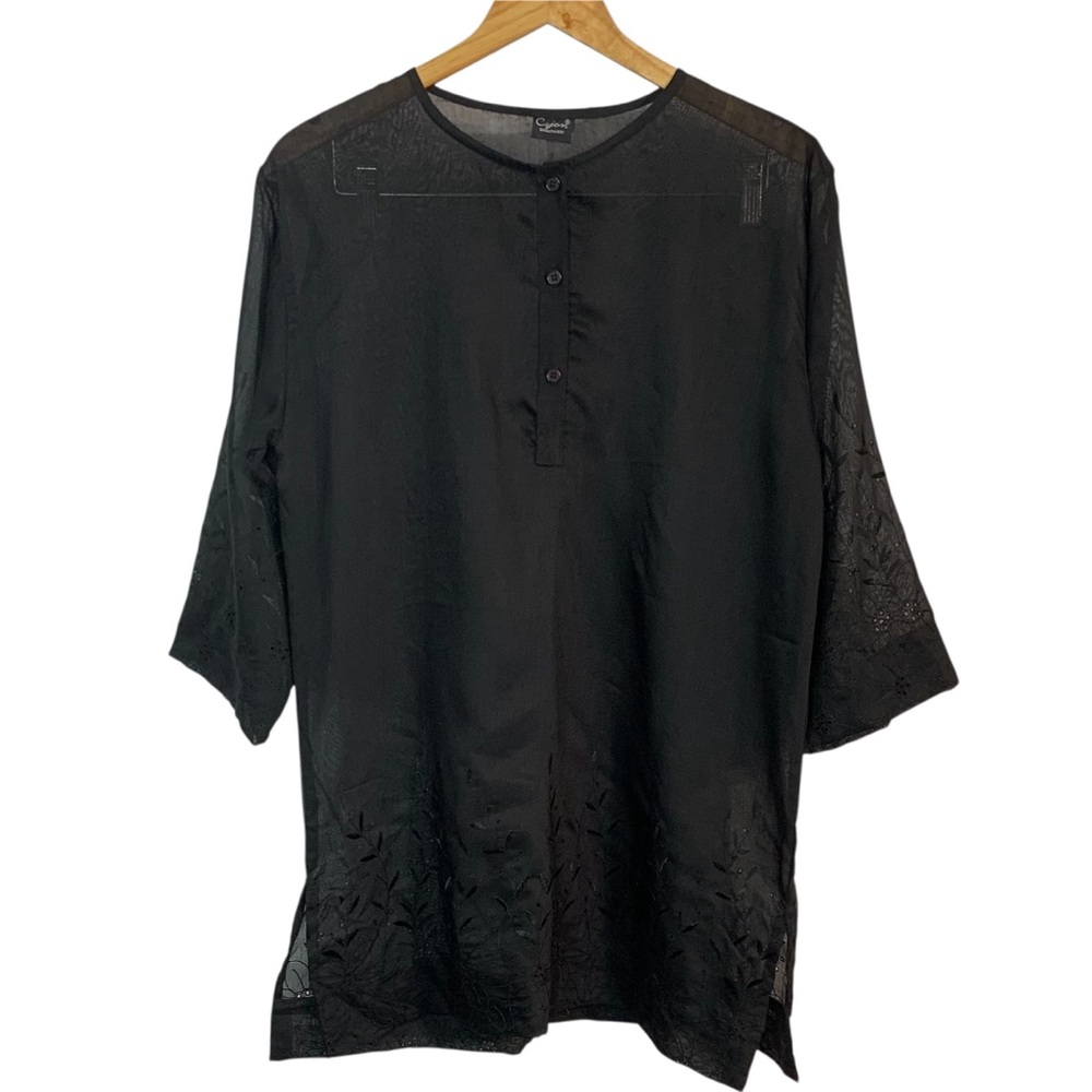 CEJON Sheer Eyelet Trim Swim Cover Up Sz L